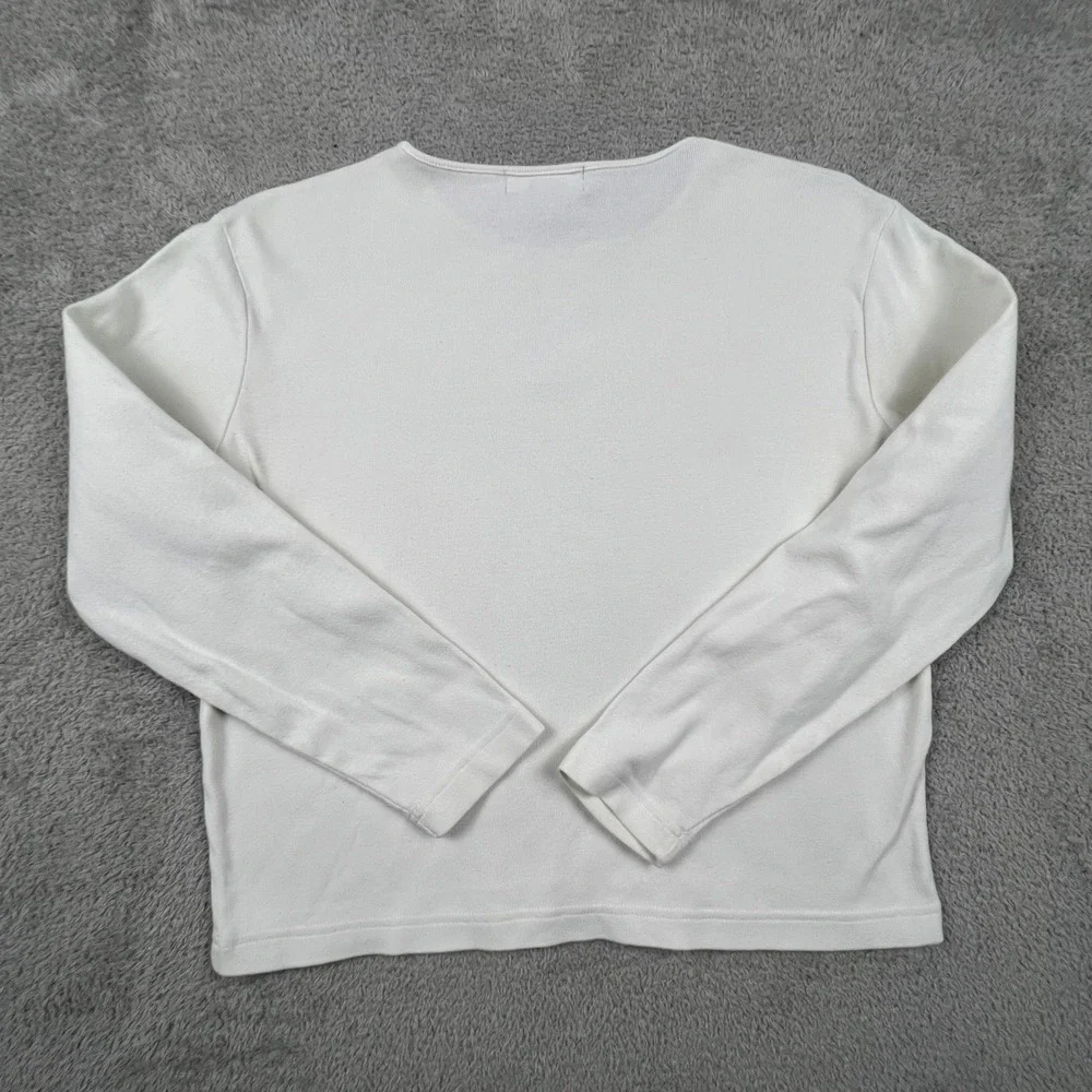 Lauren Ralph Lauren Ribbed Top Women White Long Sleeve Logo Classic Minimalist - Picture 2 of 11